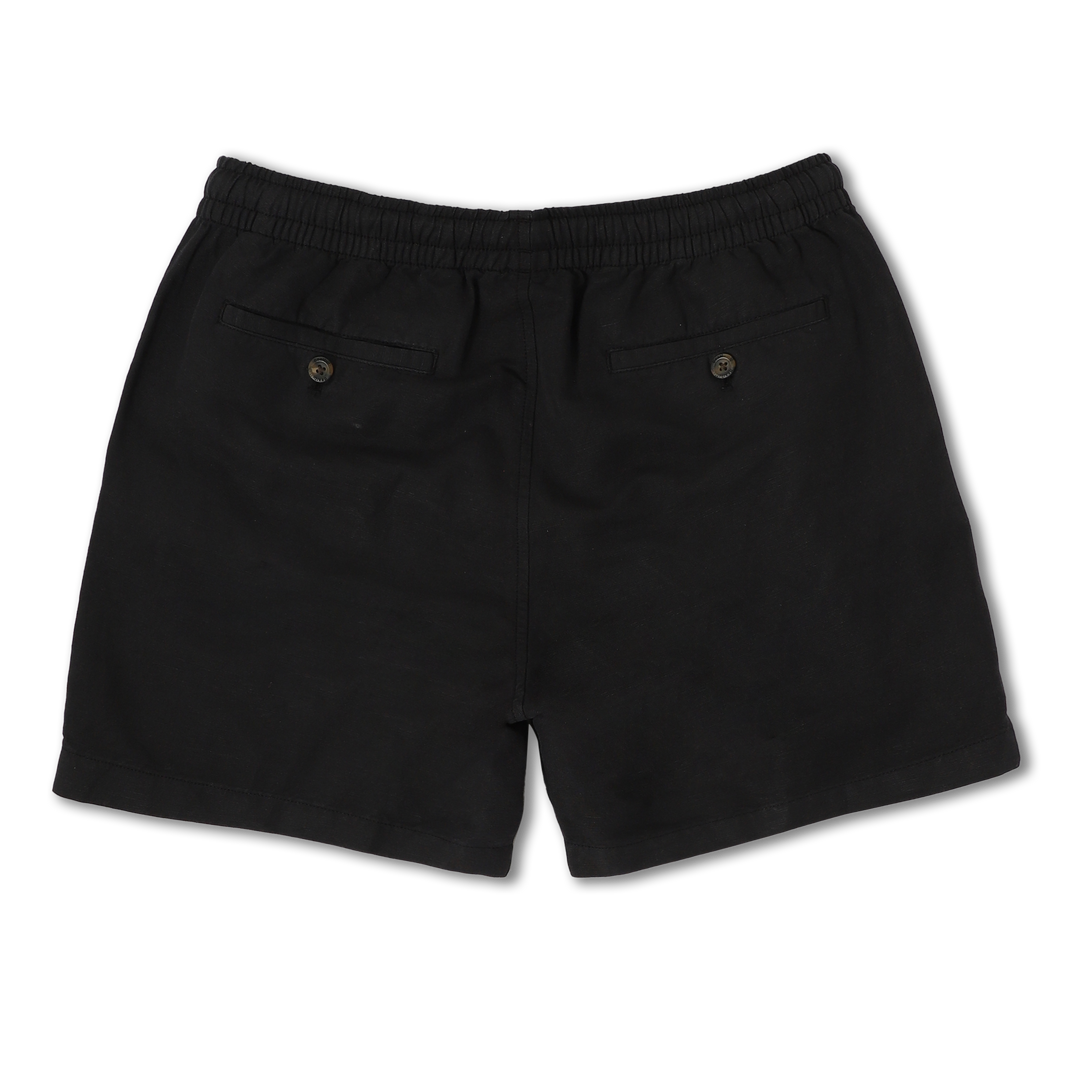 Retreat Linen Short Black back with elastic waistband and two buttoned back pockets