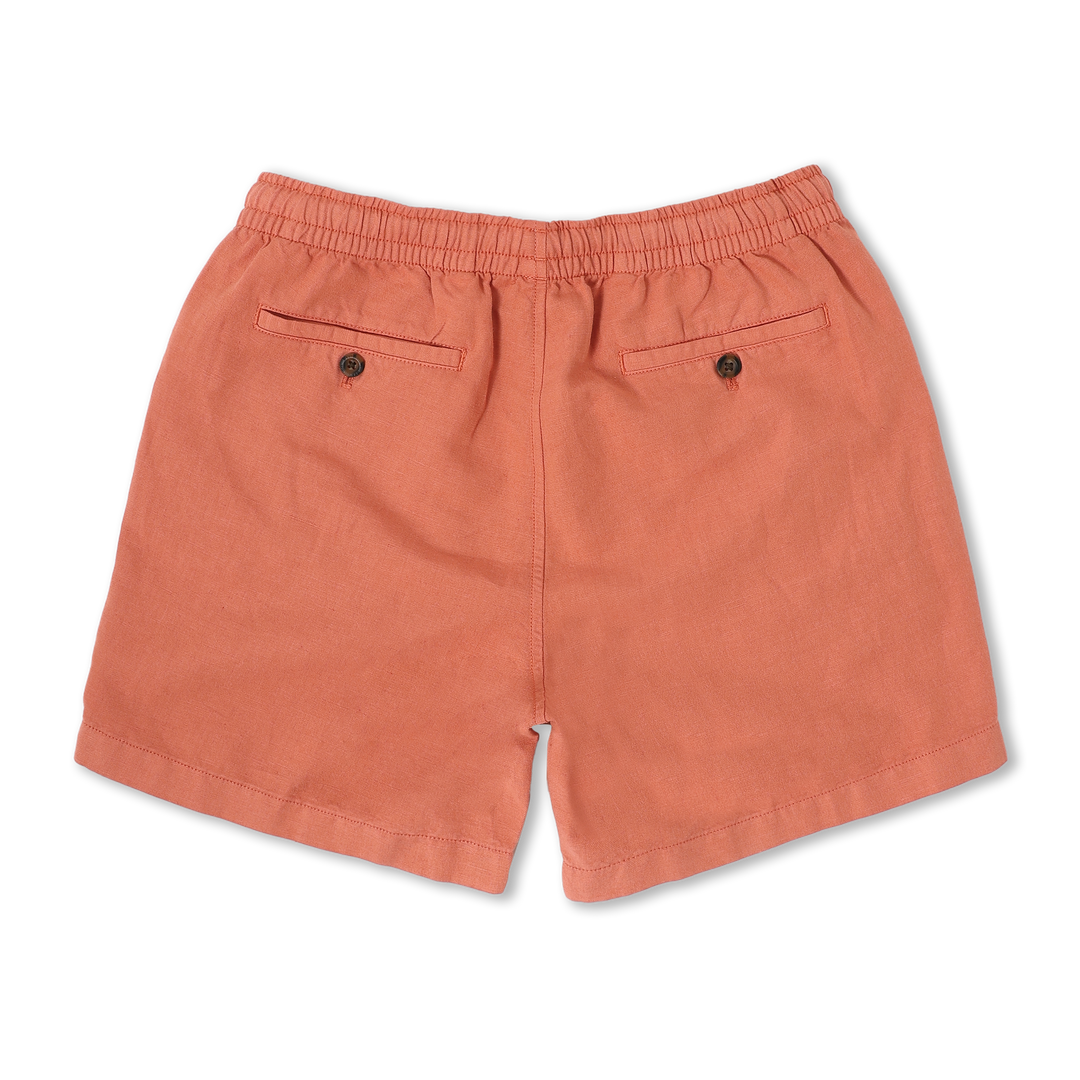 Retreat Linen Short Clay back with elastic waistband and two buttoned back pockets