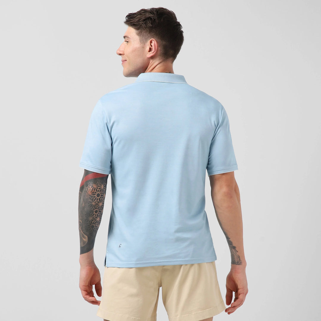 Range Polo Sky Blue back on model