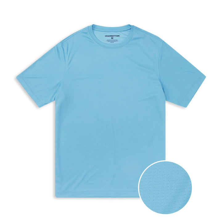 Power Tee Summer Blue front with a crewneck and short sleeves