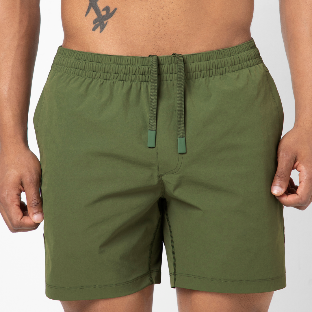 Atlas Short Military Green 5.5" close up of internal drawstring