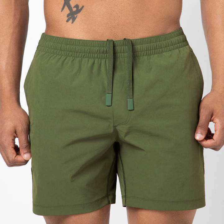 Atlas Short Military Green 5.5" close up of internal drawstring