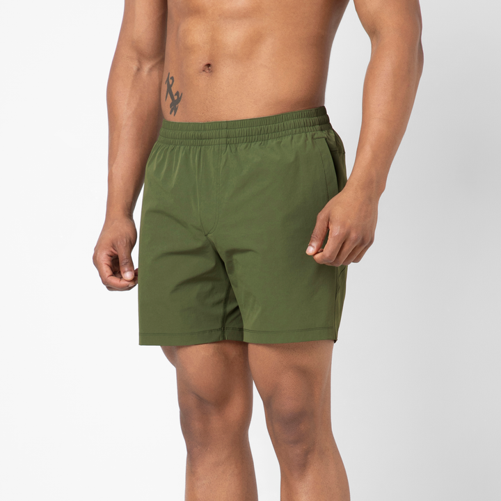 Atlas Short Military Green 5.5" side view on model