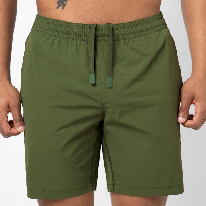 Atlas Short Military Green 7" close up of internal drawstring