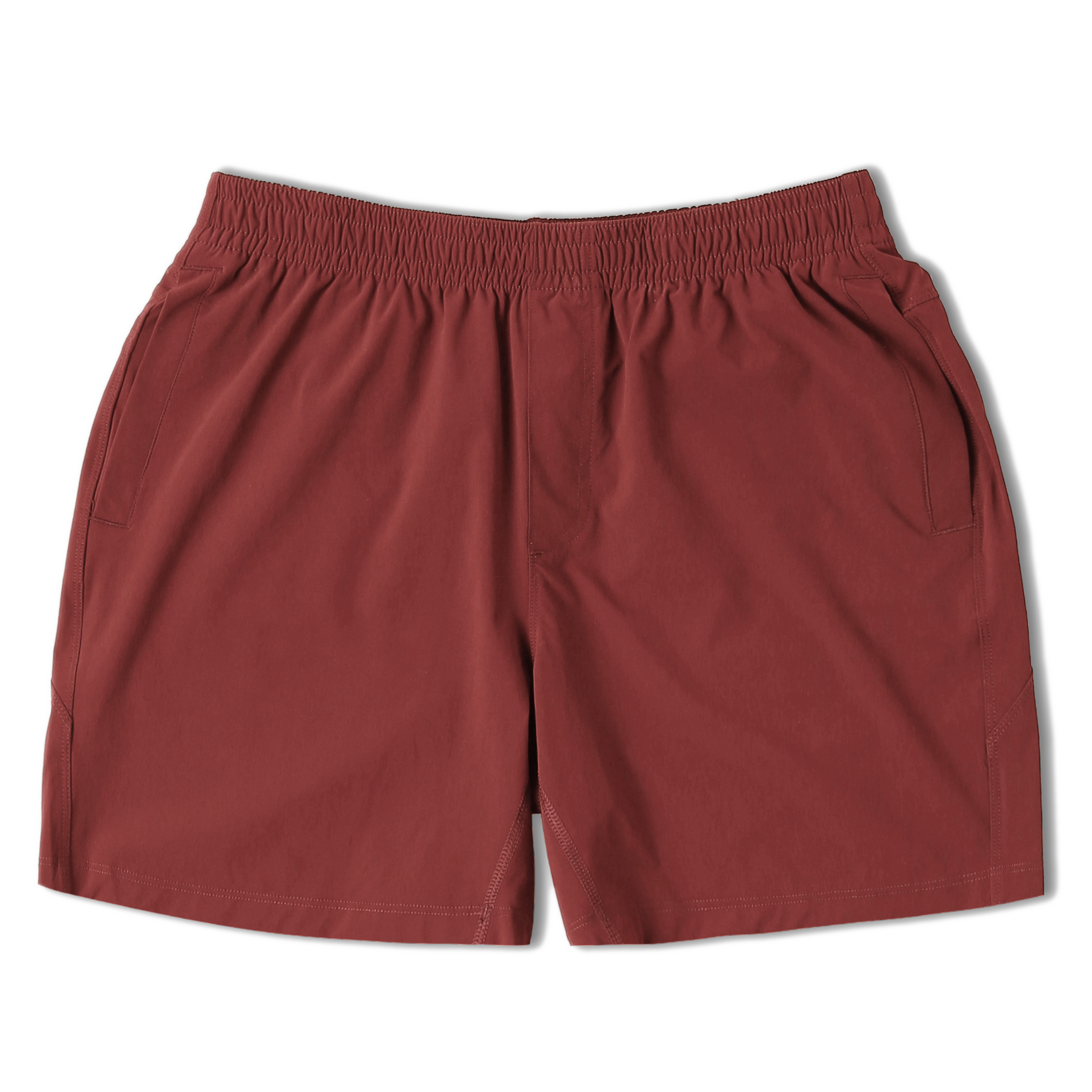 Atlas Short 5.5" Maroon Front with elastic waistband and two inseam pockets