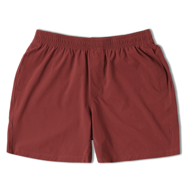 Atlas Short 5.5" Maroon Front with elastic waistband and two inseam pockets