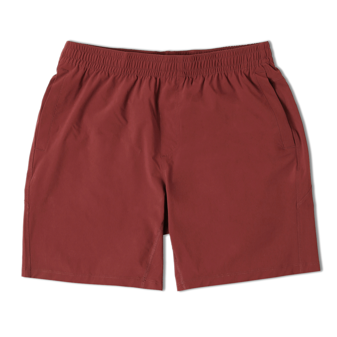 Atlas Short 7" Maroon Front with elastic waistband and two inseam pockets