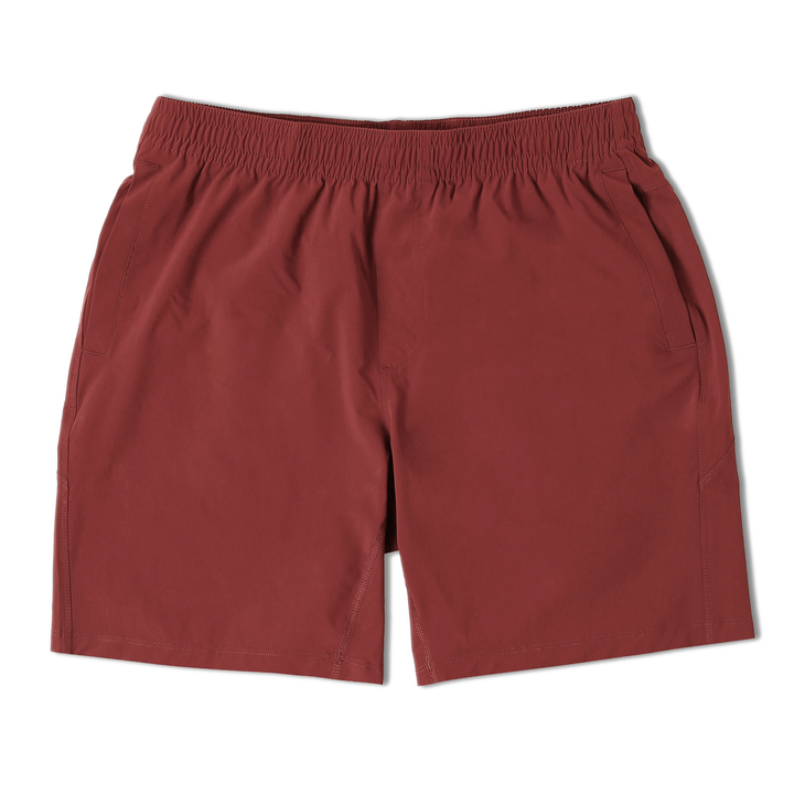 Atlas Short 7" Maroon Front with elastic waistband and two inseam pockets