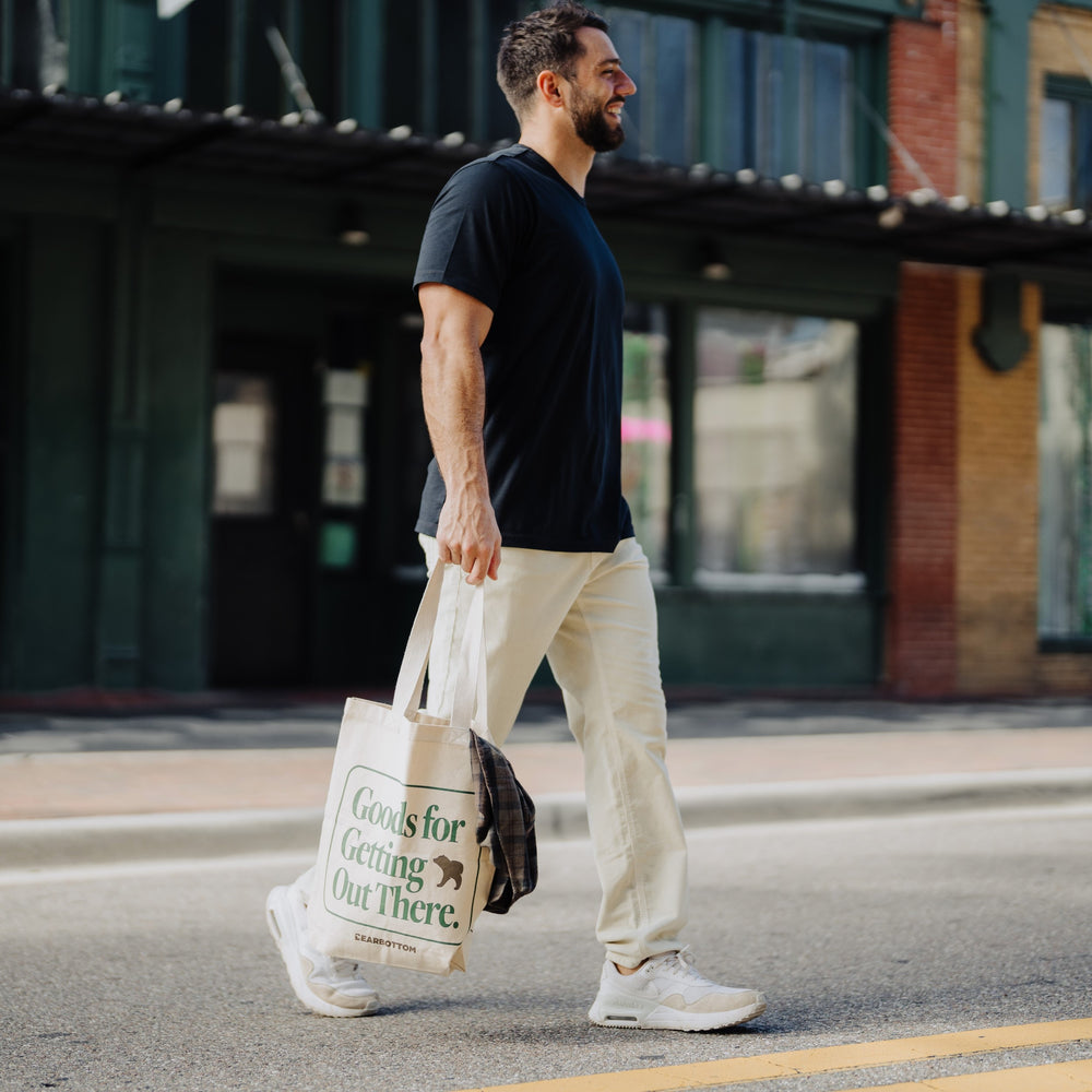 Model using Bearbottom Canvas Tote - Goods for Getting Out There.