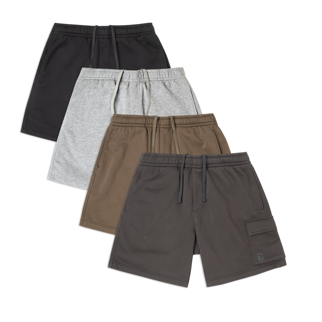 Core Cargo Short 4 pack in Black, Heather Grey, Driftwood, Shadow