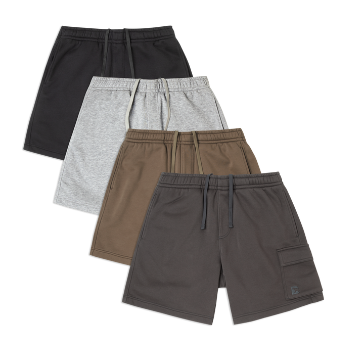 Core Cargo Short 4 pack in Black, Heather Grey, Driftwood, Shadow