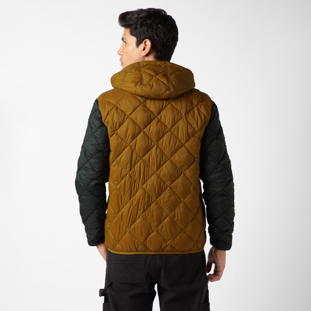 Backyard Quilted Jacket Cider back on model