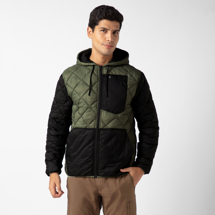 Backyard Quilted Jacket Fern front on model