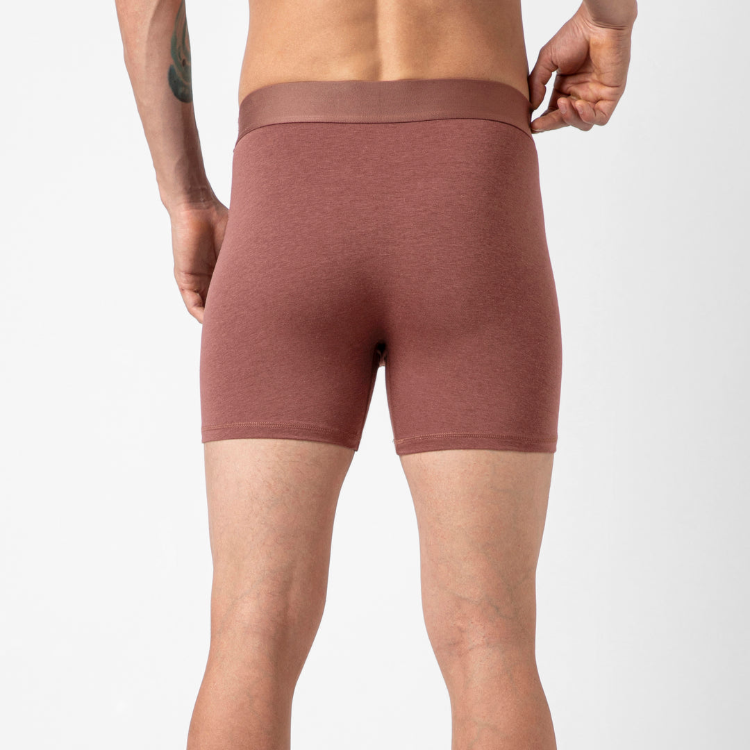 Bamboo Boxer Brief Deep Mauve back on model