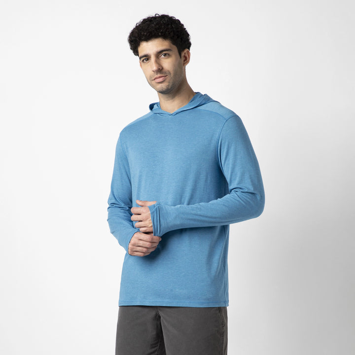 Bamboo Hoodie Bright Cobalt side on model