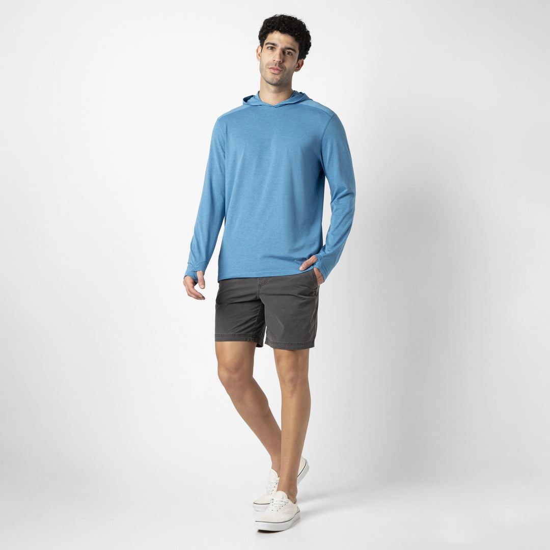 Bamboo Hoodie Bright Cobalt full body on model