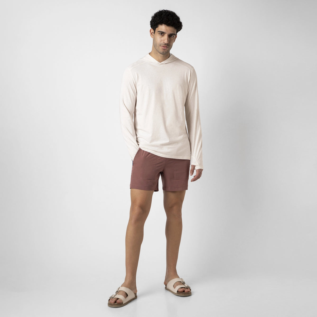 Bamboo Hoodie Ecru full body on model