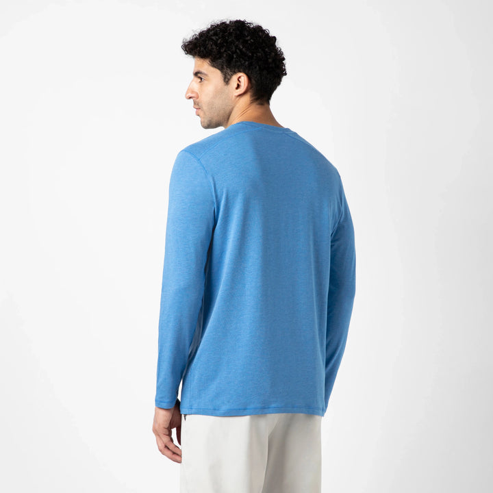 Bamboo Long Sleeve Tee Bright Cobalt back on model