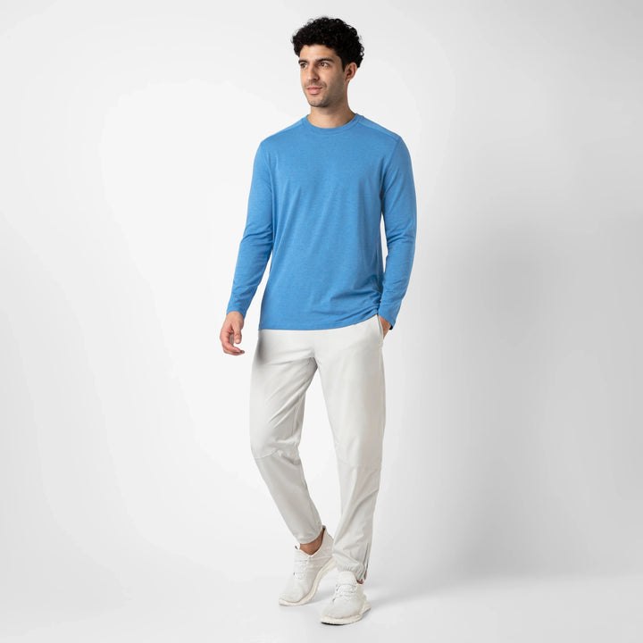Bamboo Long Sleeve Tee Bright Cobalt full body on model