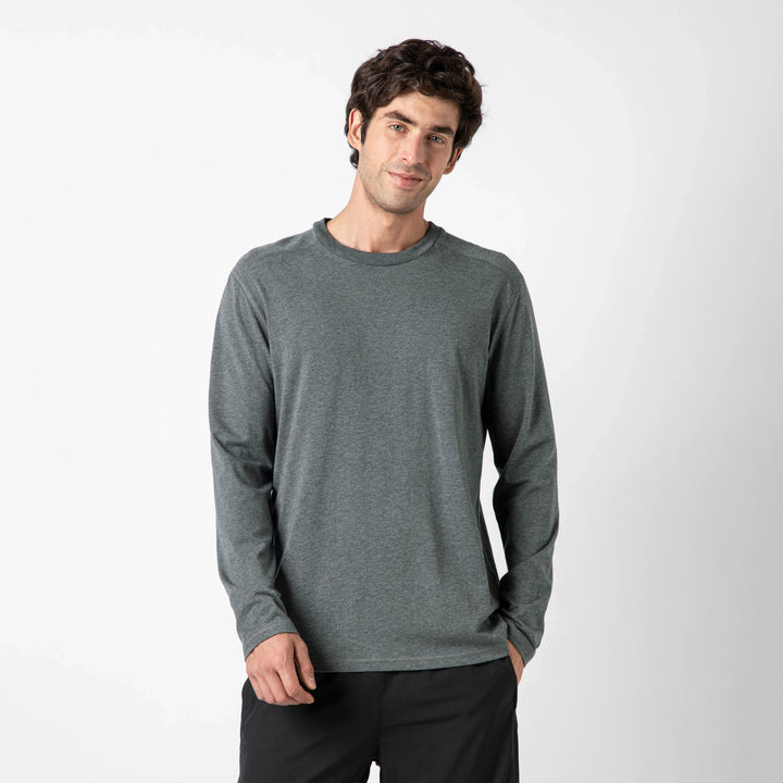 Bamboo Long Sleeve Tee Charcoal front on model