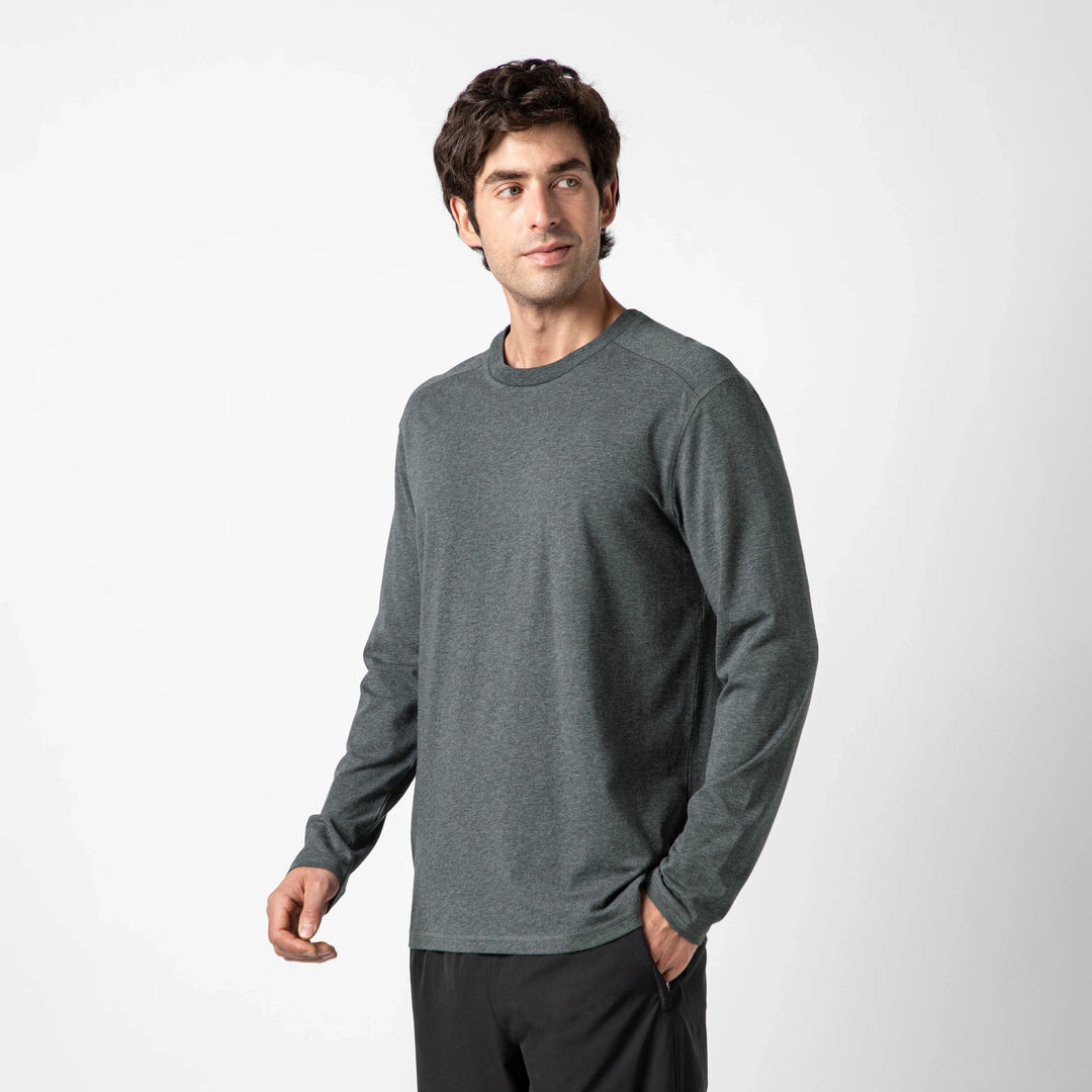 Bamboo Long Sleeve Tee Charcoal side on model