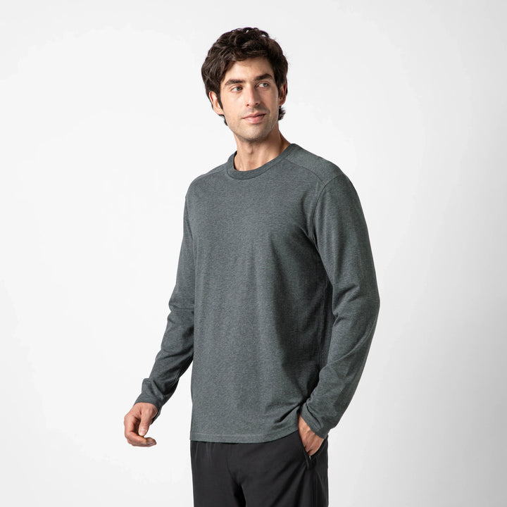 Bamboo Long Sleeve Tee Charcoal side on model