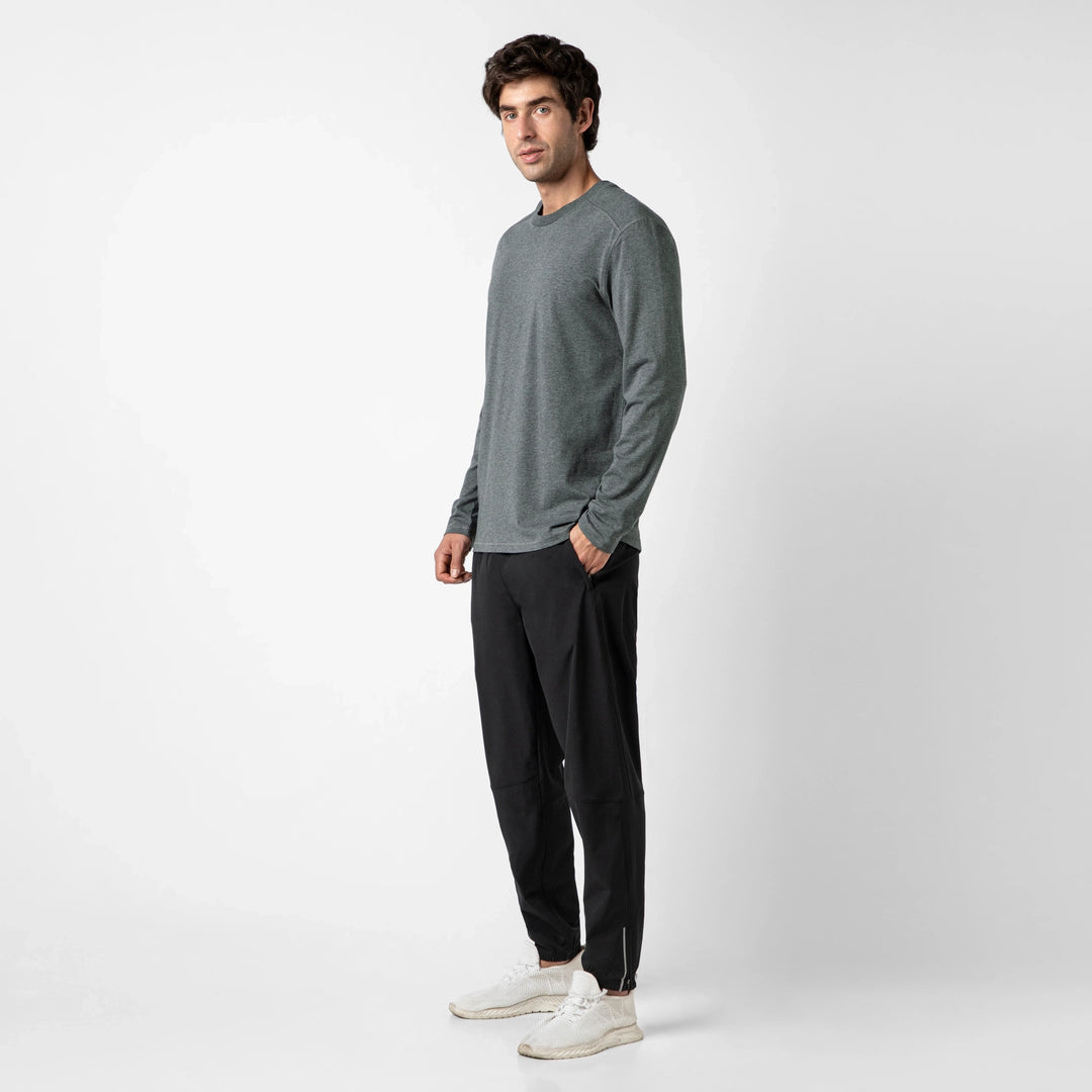 Bamboo Long Sleeve Tee Charcoal full body on model