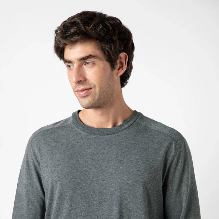 Bamboo Long Sleeve Tee Charcoal close up on model