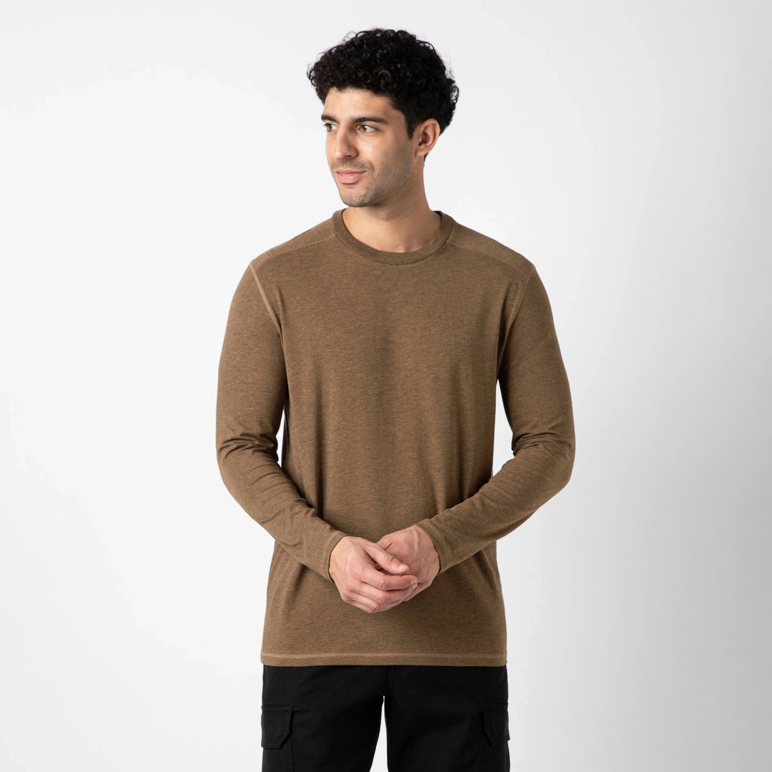 Bamboo Long Sleeve Tee Cocoa front on model