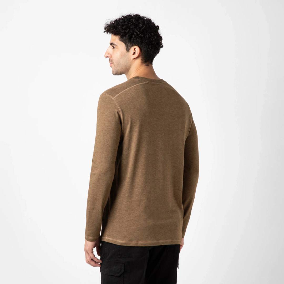 Bamboo Long Sleeve Tee Cocoa back on model