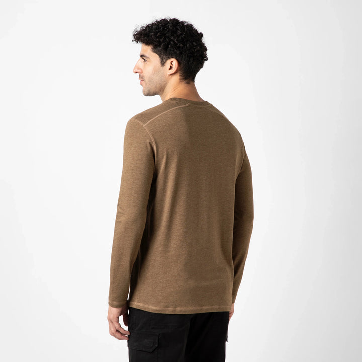 Bamboo Long Sleeve Tee Cocoa back on model
