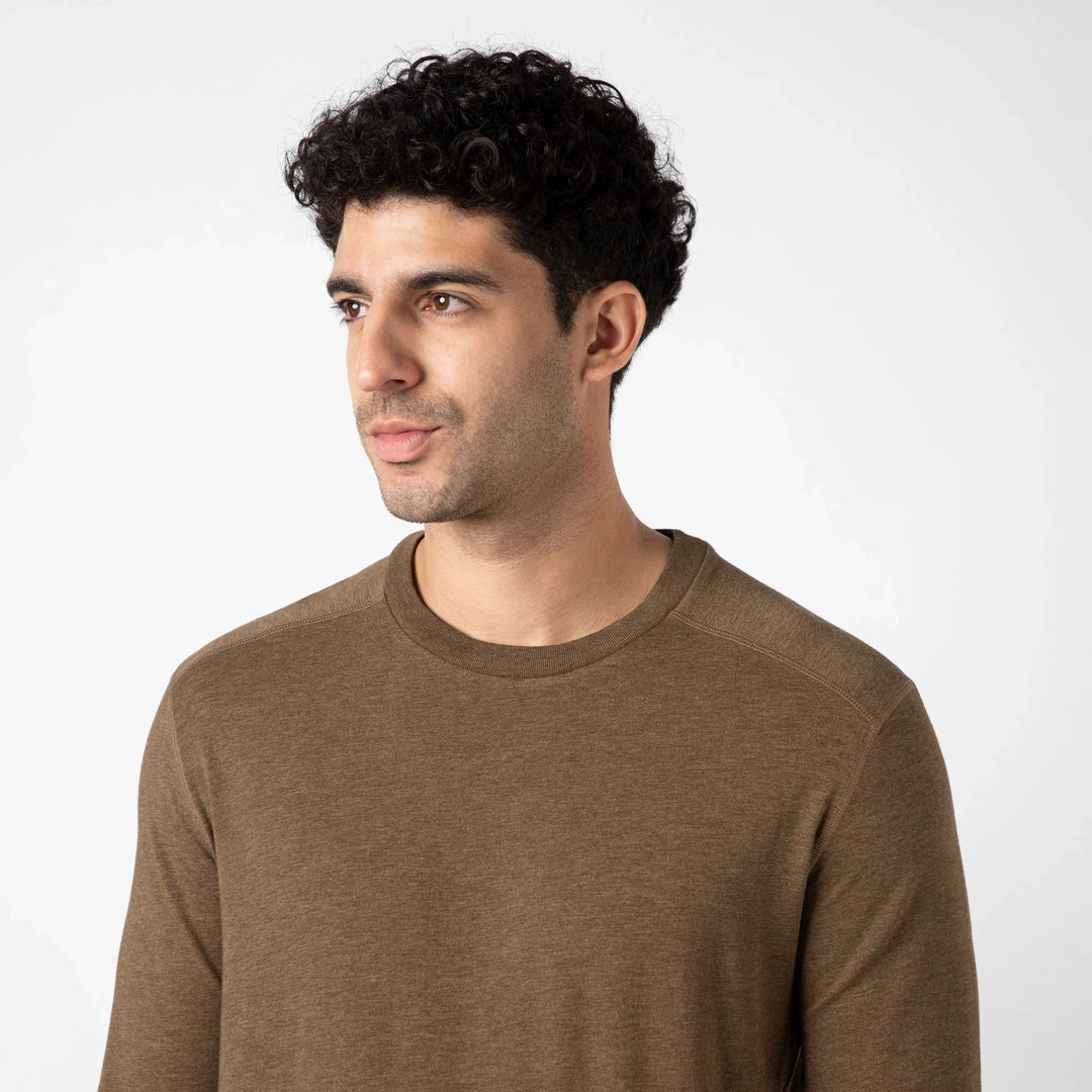 Bamboo Long Sleeve Tee Cocoa close up on model