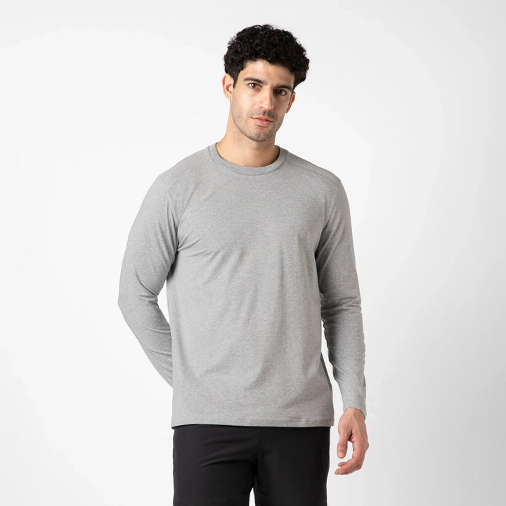 Bamboo Long Sleeve Tee Grey front on model