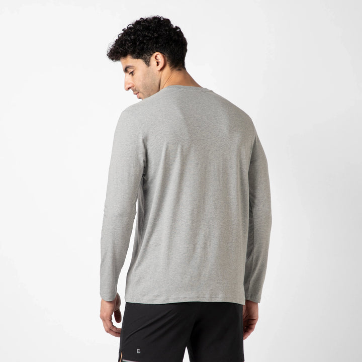 Bamboo Long Sleeve Tee Grey back on model
