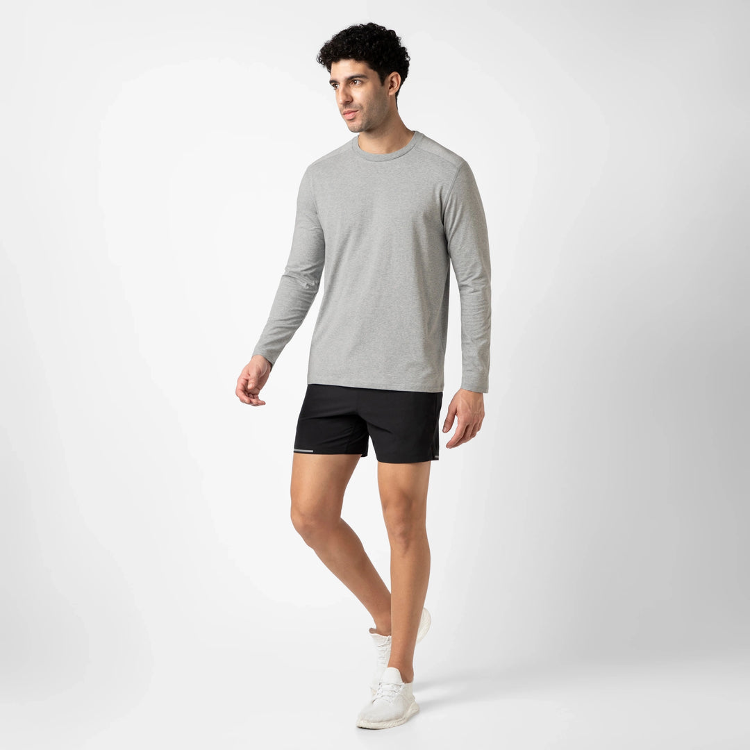 Bamboo Long Sleeve Tee Grey full body on model
