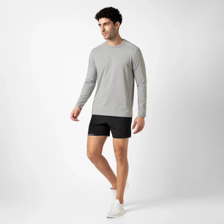 Bamboo Long Sleeve Tee Grey full body on model