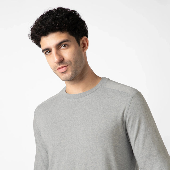Bamboo Long Sleeve Tee Grey close up on model