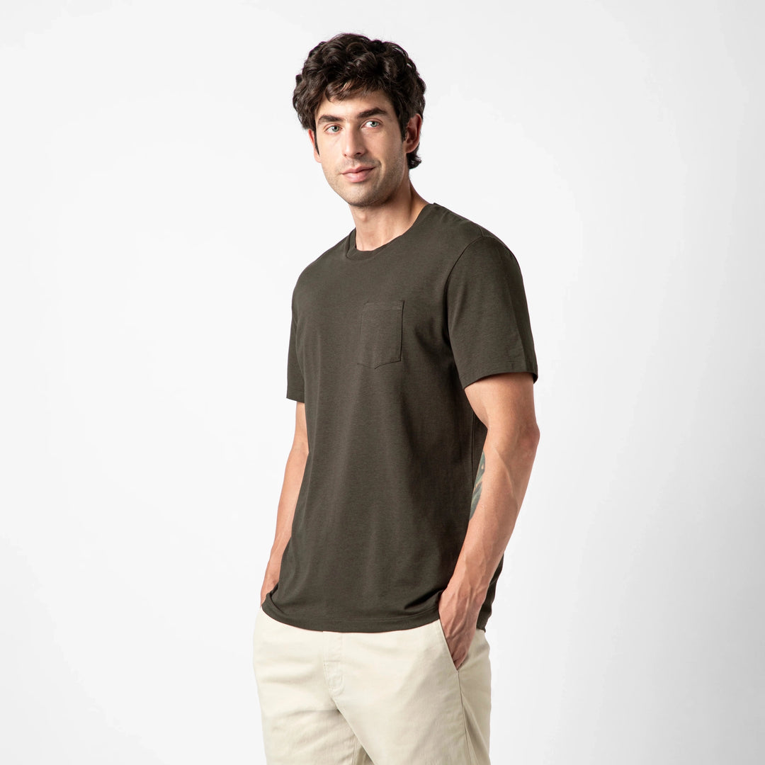 Bamboo Pocket Tee Shadow side on model