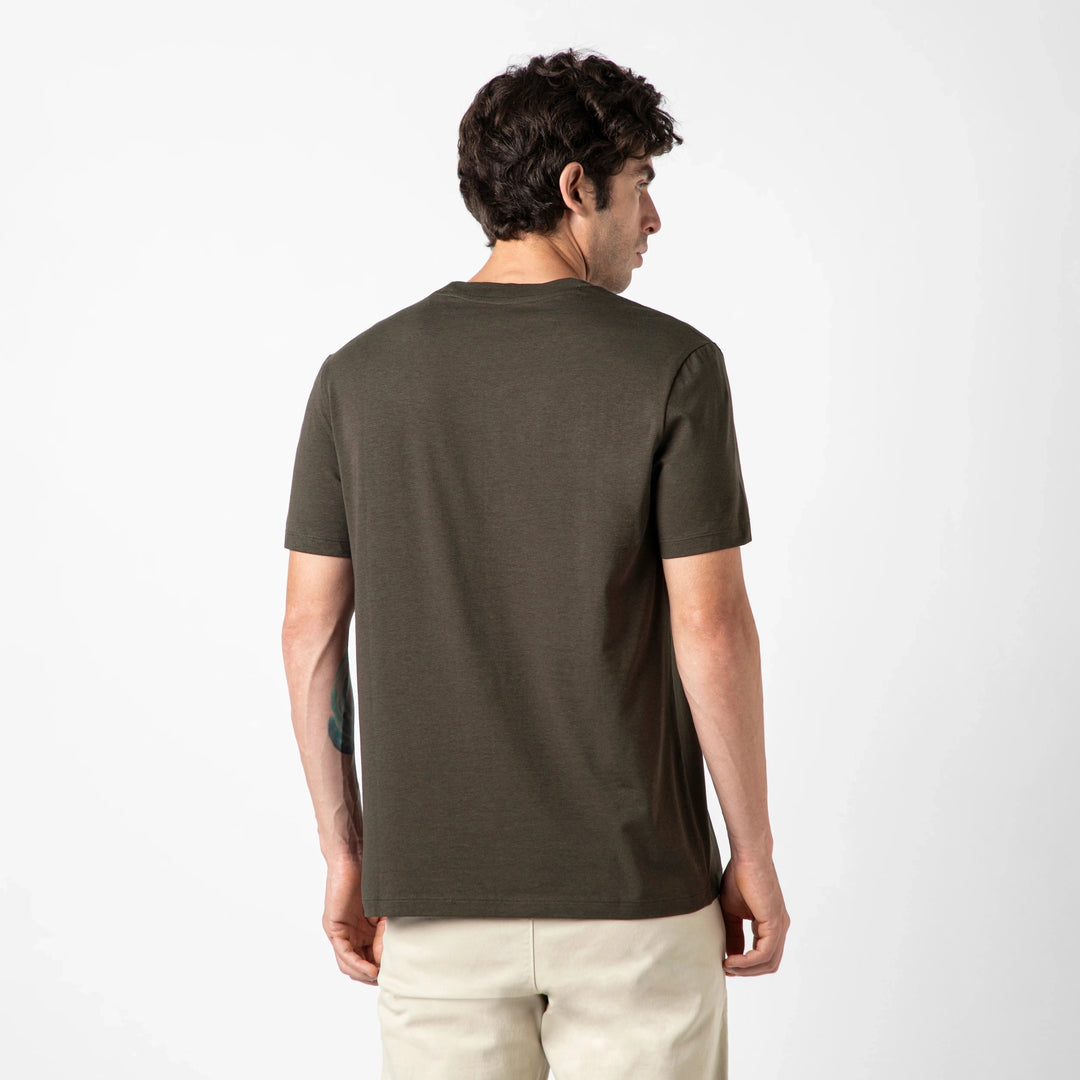 Bamboo Pocket Tee Shadow back on model