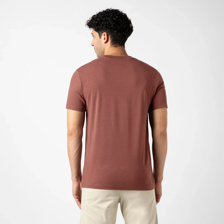 Bamboo Pocket Tee Deep Mauve back on model