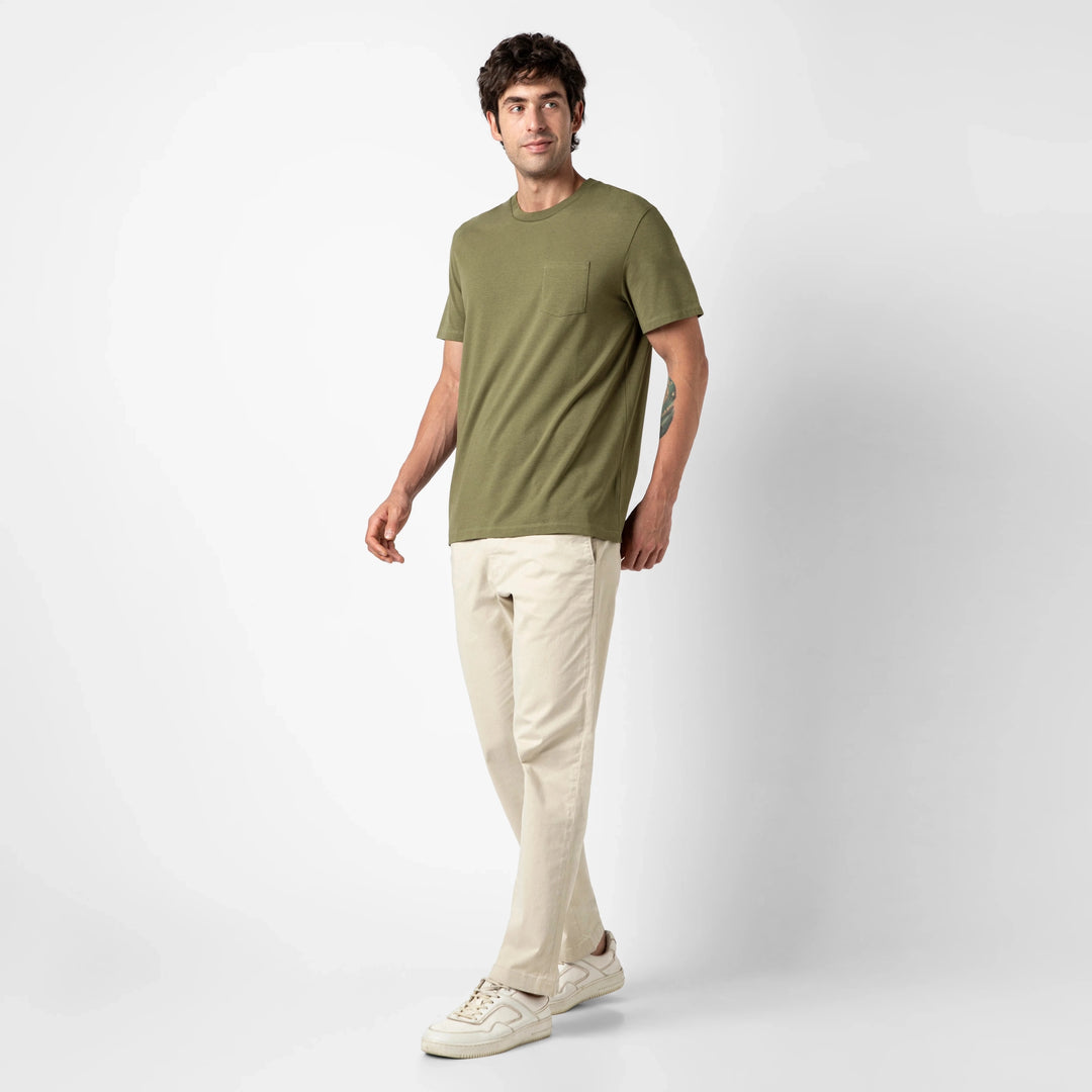 Bamboo Pocket Tee Fern full body on model