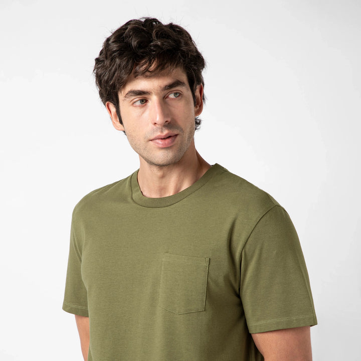 Bamboo Pocket Tee Fern close up on model