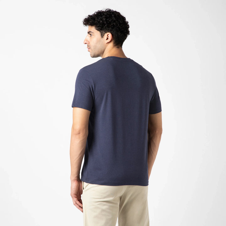 Bamboo Pocket Tee Navy back on model