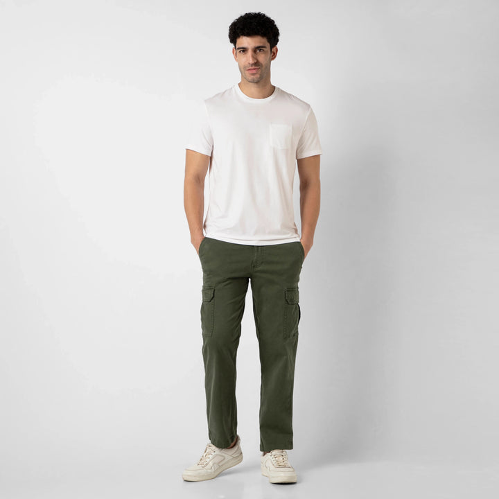 Bamboo Pocket Tee White full body on model