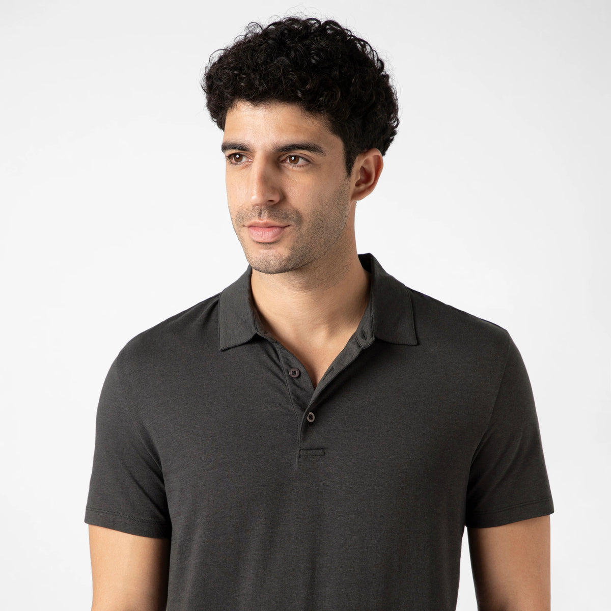 Bamboo Polo Black close up on model