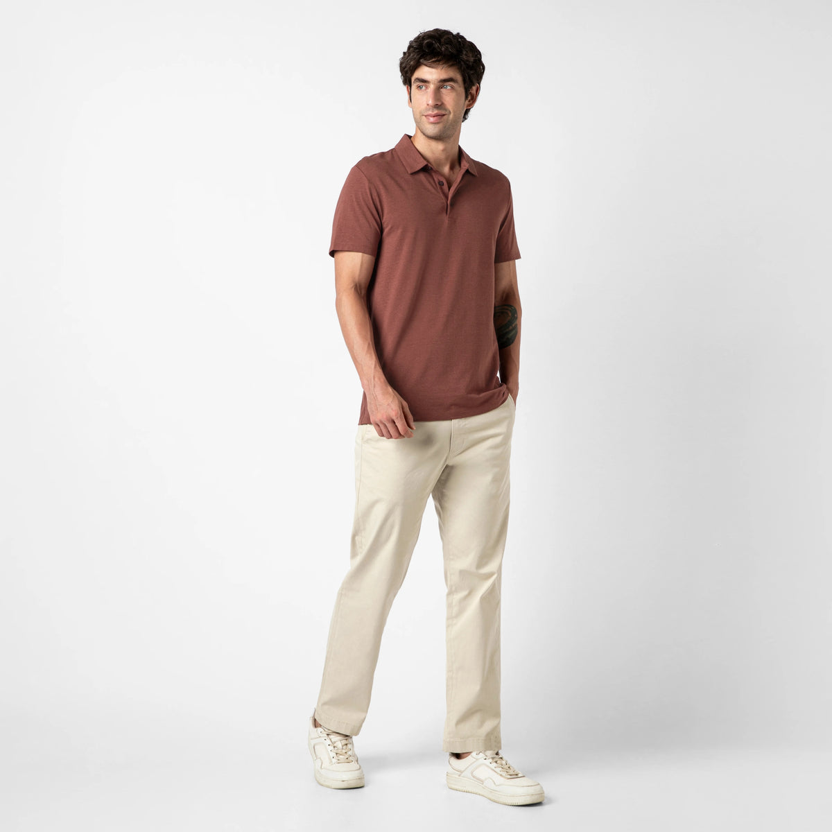 Bamboo Polo Deep Mauve full body on model