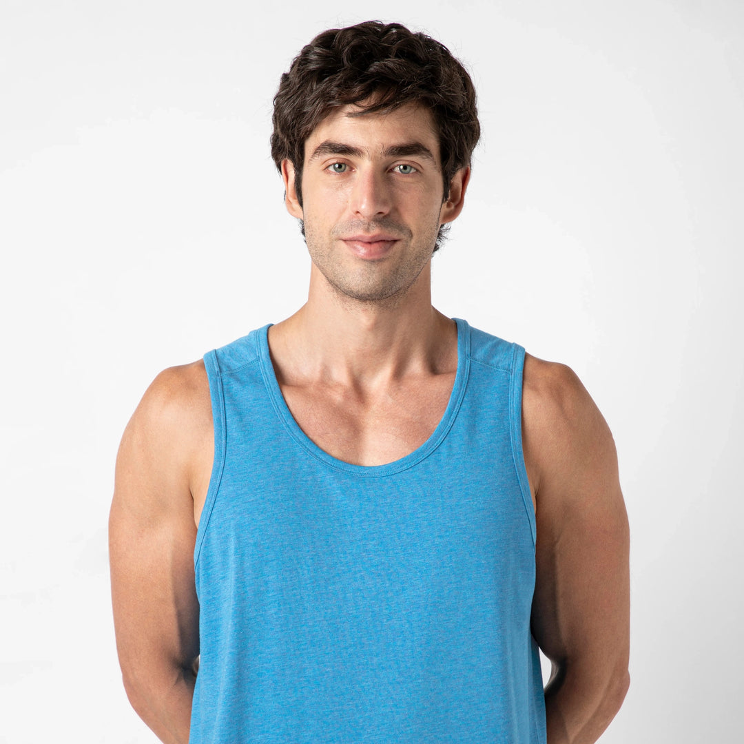 Bamboo Tank Bright Cobalt close up on model