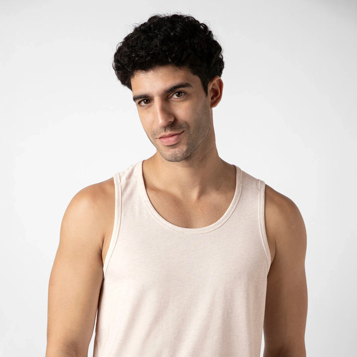 Bamboo Tank Ecru close up on model