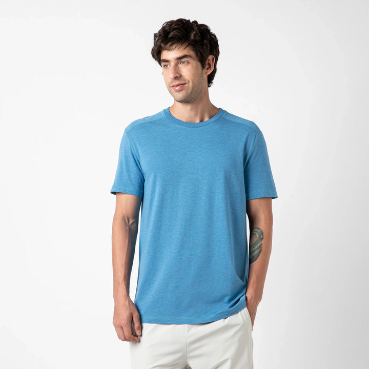 Bamboo Tee Bright Cobalt front on model