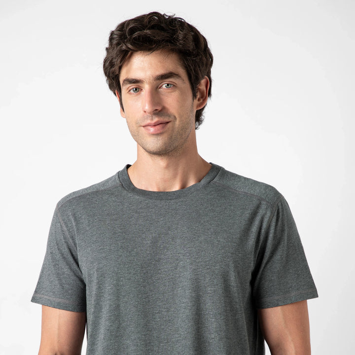 Bamboo Tee Charcoal close up on model